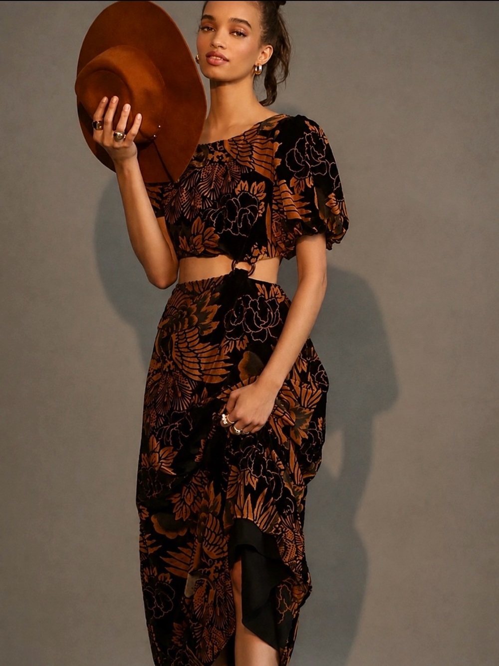 Anthropologie Let Me Be Burnout Velvet Cut Out Maxi Dress XL